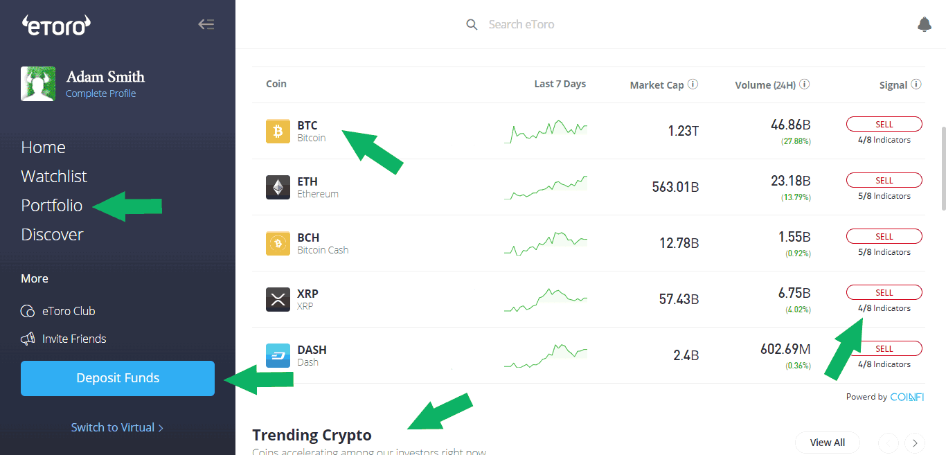 Cryptocurrency broker trading platform screenshot