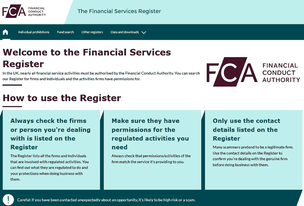 United Kingdom broker FCA regulation register screenshot